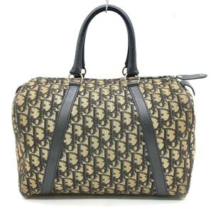 Auth Christian Dior Trotter Canvas X
Leather Navy x Brown Boston Bag